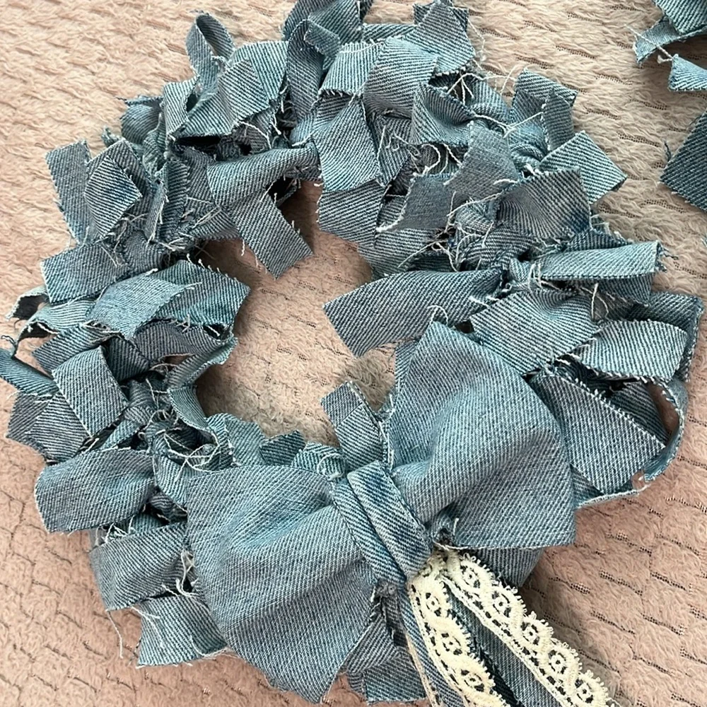 Shabby Rag Denim Wreath Bundle Lot Small Boho Country Farmhouse Western Bow